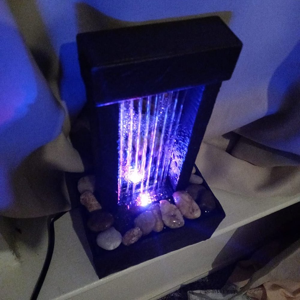 Tabletop Mirrored Waterfall Color Changing Desktop Water Calming Fountain New